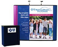 A booth showcasing the Walking Works for Schools program